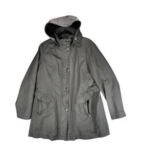 Kristen Blake Quilted Trench Coat XL Women Hooded Gray Lined Mid Length Pockets‎